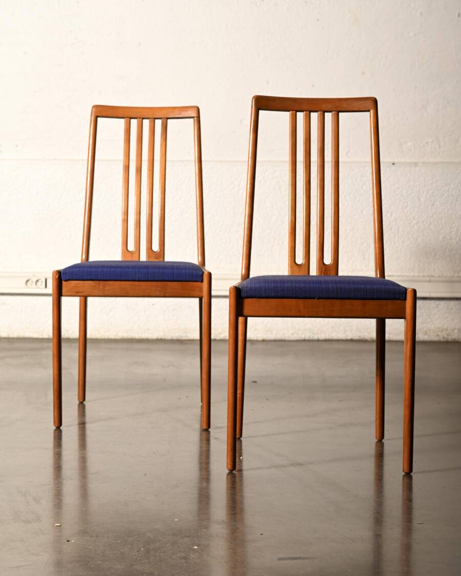 Paire de chaises Lübke vintage en bois et tissu bleu