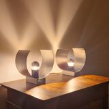 Pair of sculptural lamps in brushed metal – Design by Philippe Rogier