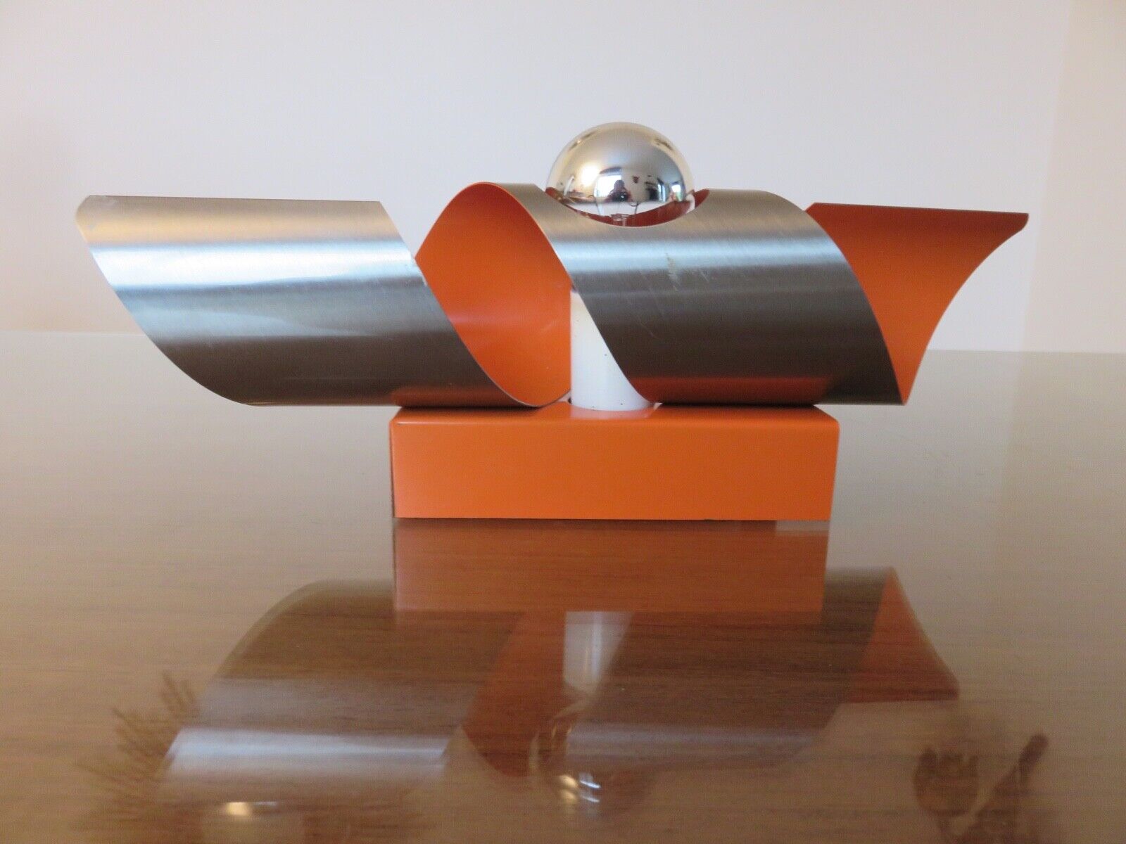 Space age wall lamp chrome metal and orange 70s