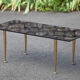 Smoked glass coffee table with adjustable brass legs, end of sofa, 70s table