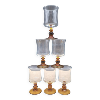 Set 6 verres Luminarc antique pieds ambrés