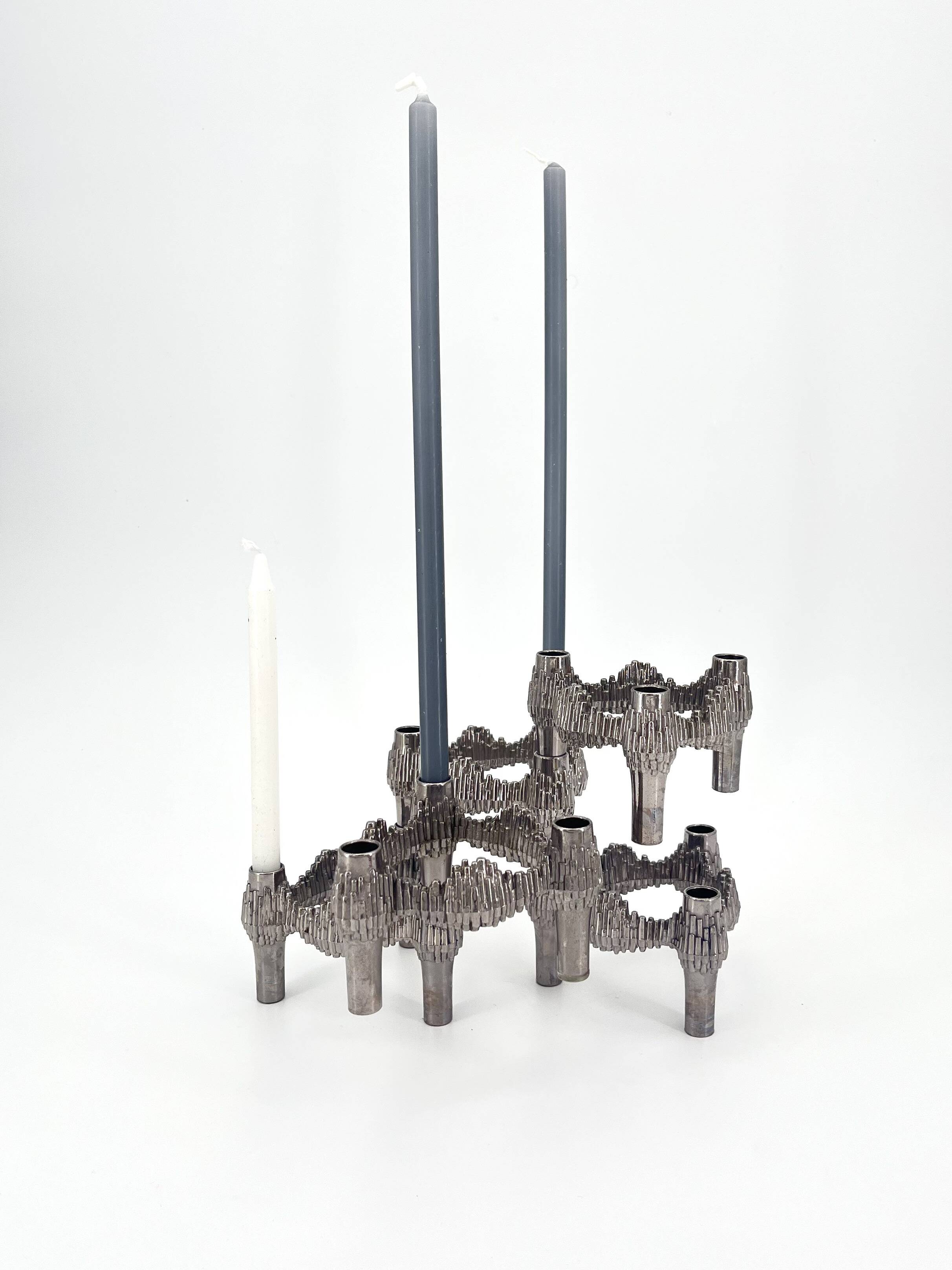 Vintage Brutalist Metal stackable Quist Candle Holder, 1970s