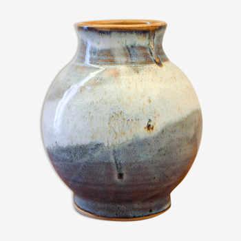 Vase boule en céramique emaillé signé