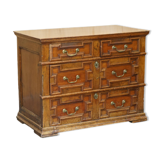 17th Century Antique Oak Commode with Two Rows of Drawers