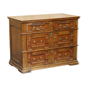 Commode Antique du XVIIe Siècle en Chêne avec Deux Rangées de Tiroirs