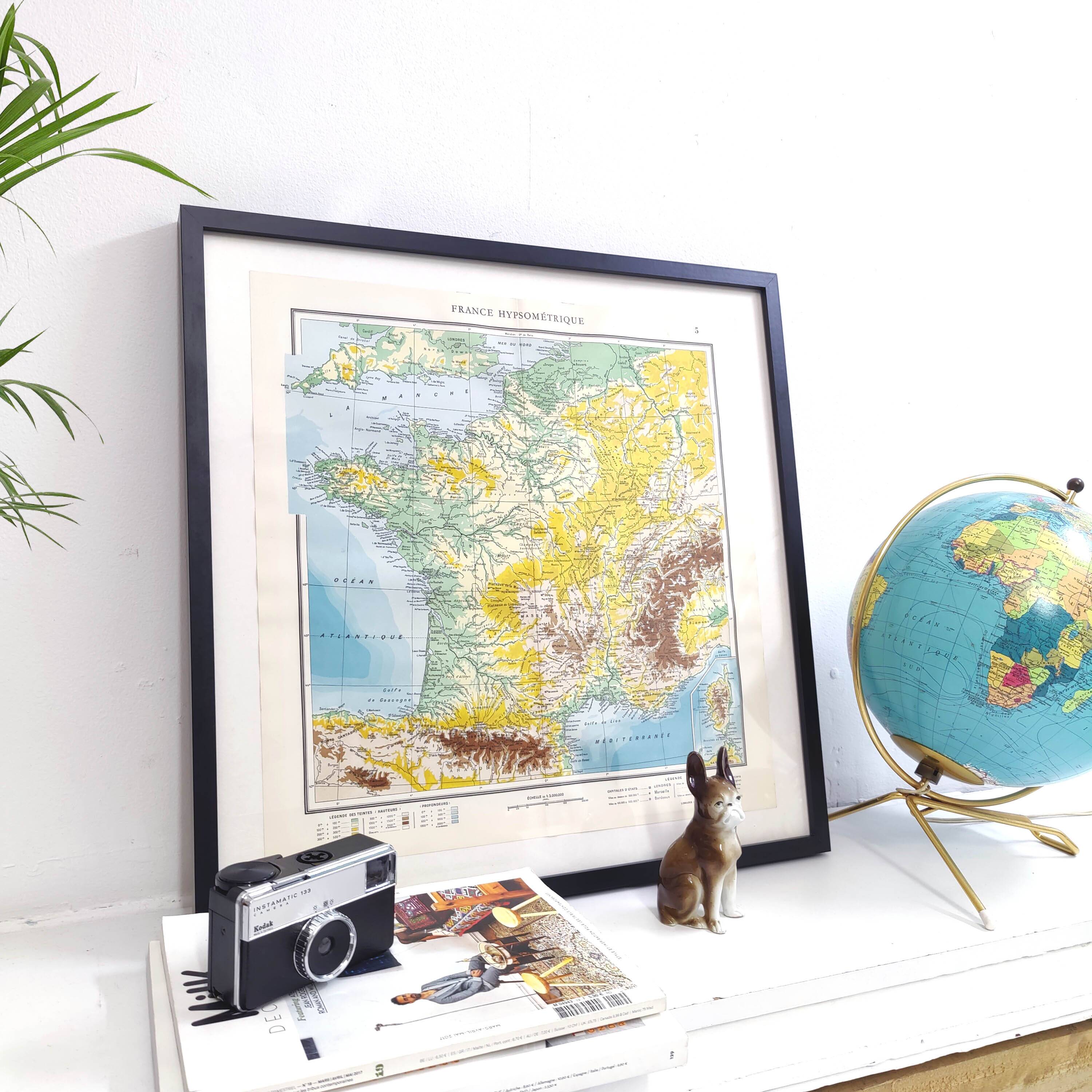 Old map of France from 1950 43x43cm