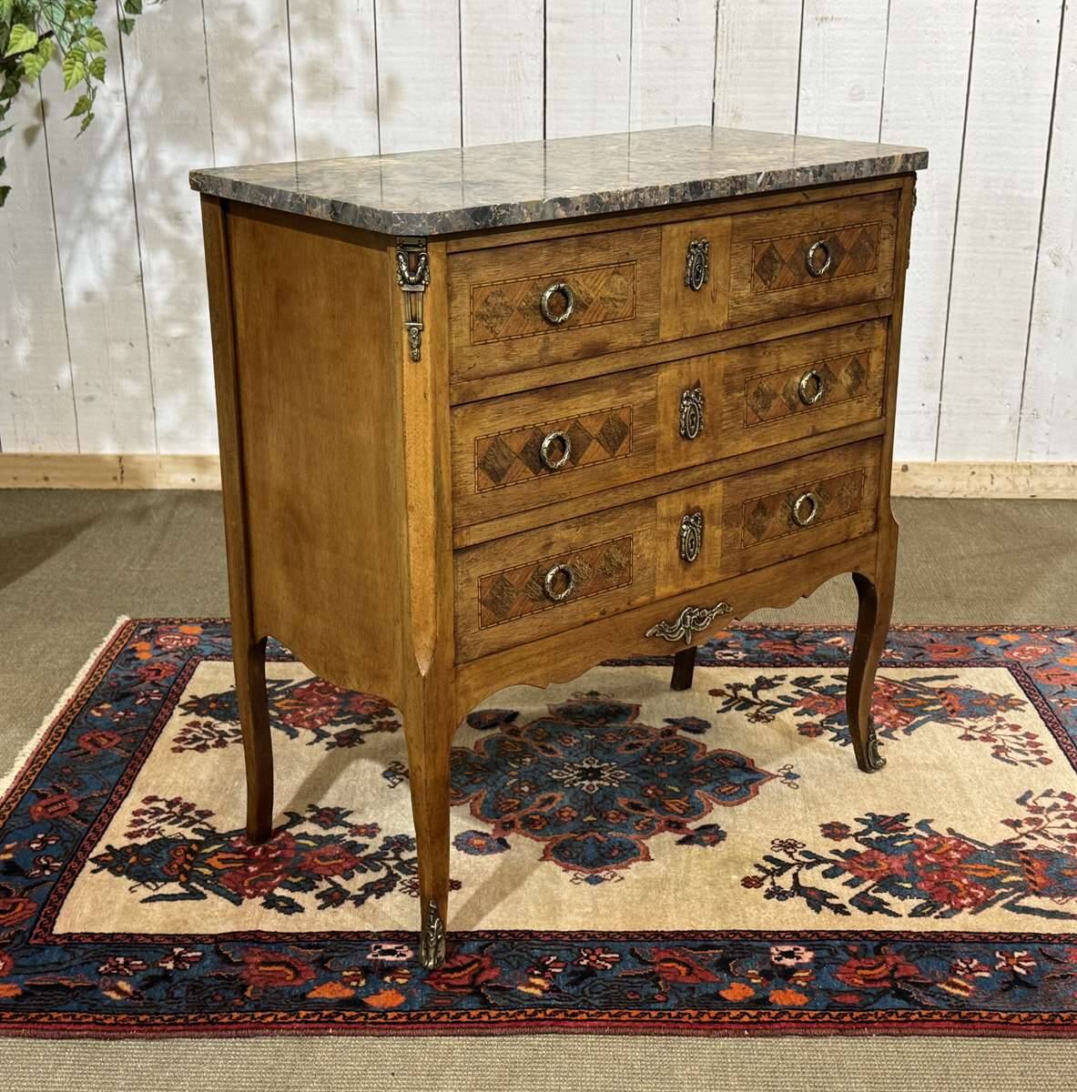 Transitional jump commode in walnut with marble top - 1950s