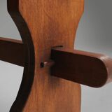 Rustic Art Deco Wooden Bench with Blue Top, France, 1930s