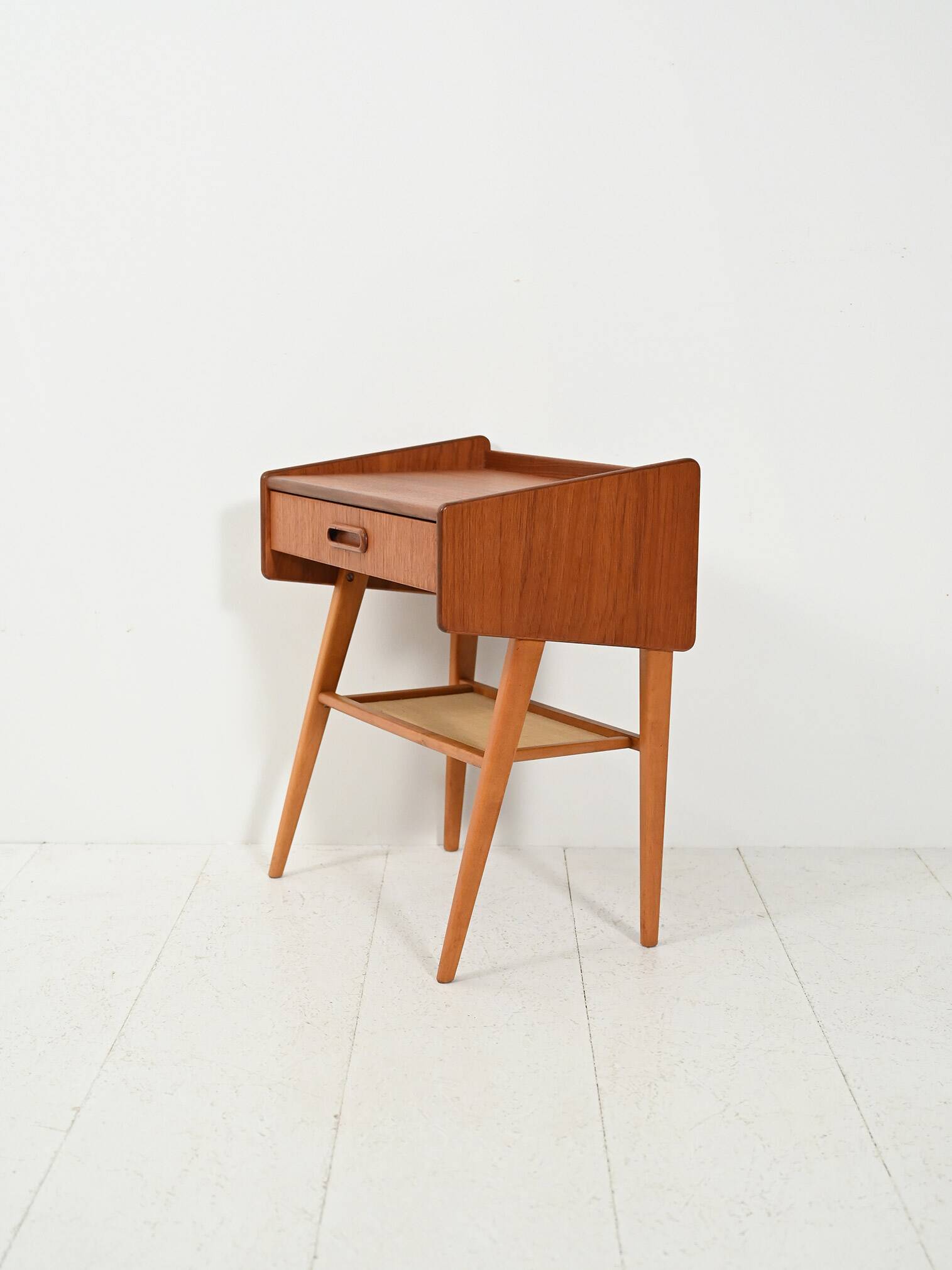 Scandinavian teak bedside table with shelf