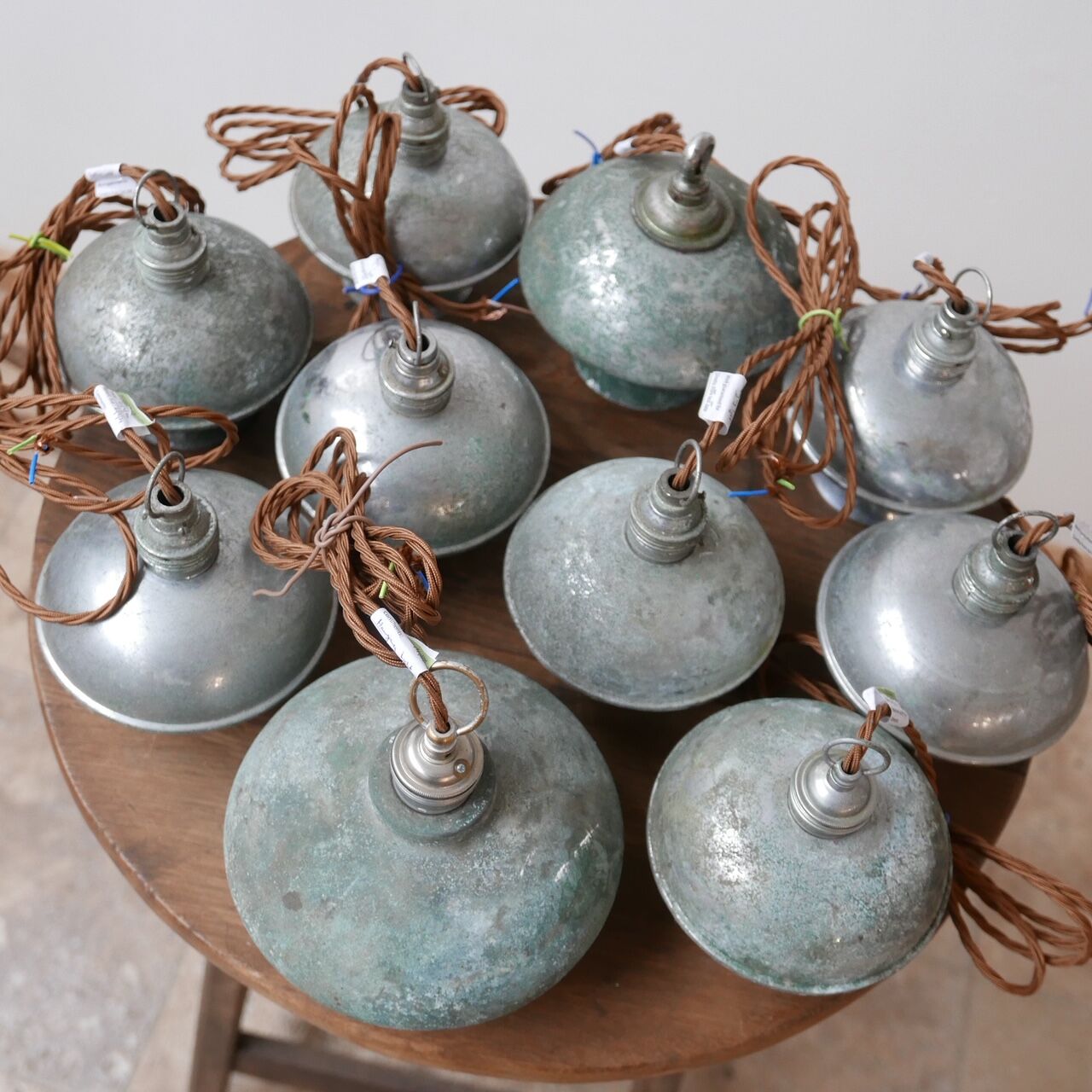 Verdigris Mid-Century Metal Hanging Pendants