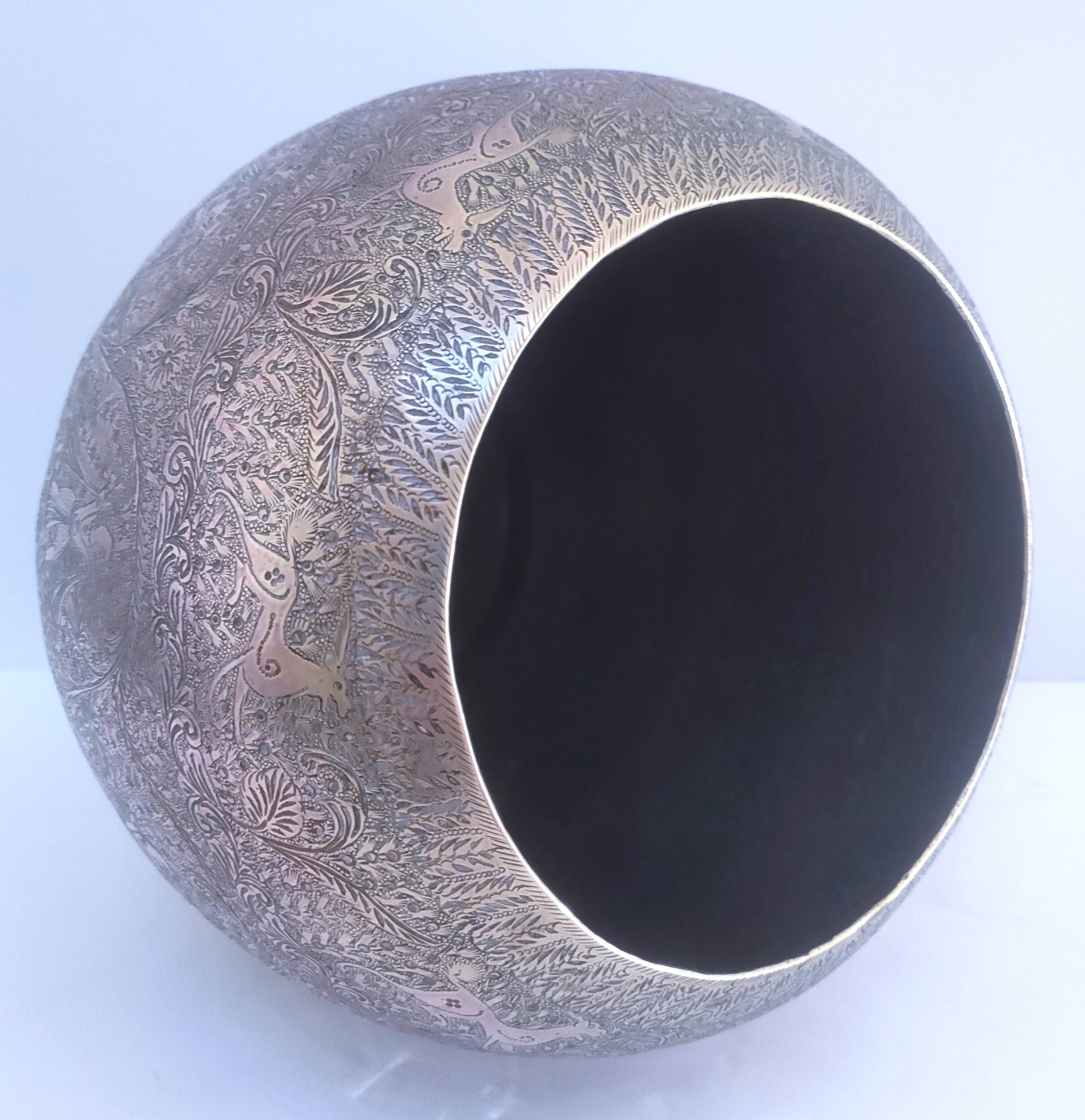 Solid brass pot cover engraved decor animal plant characters