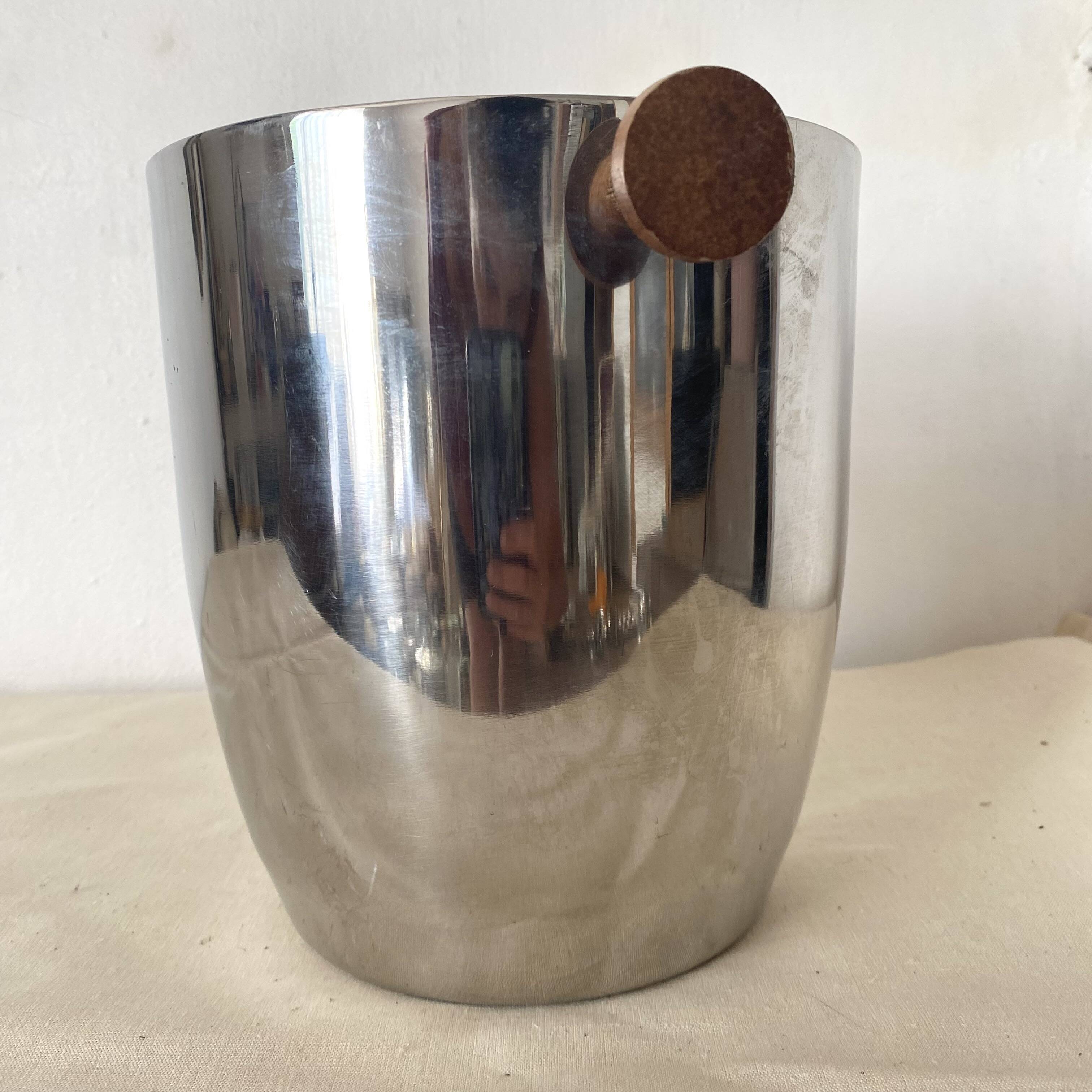Double-walled stainless steel and wood champagne bucket