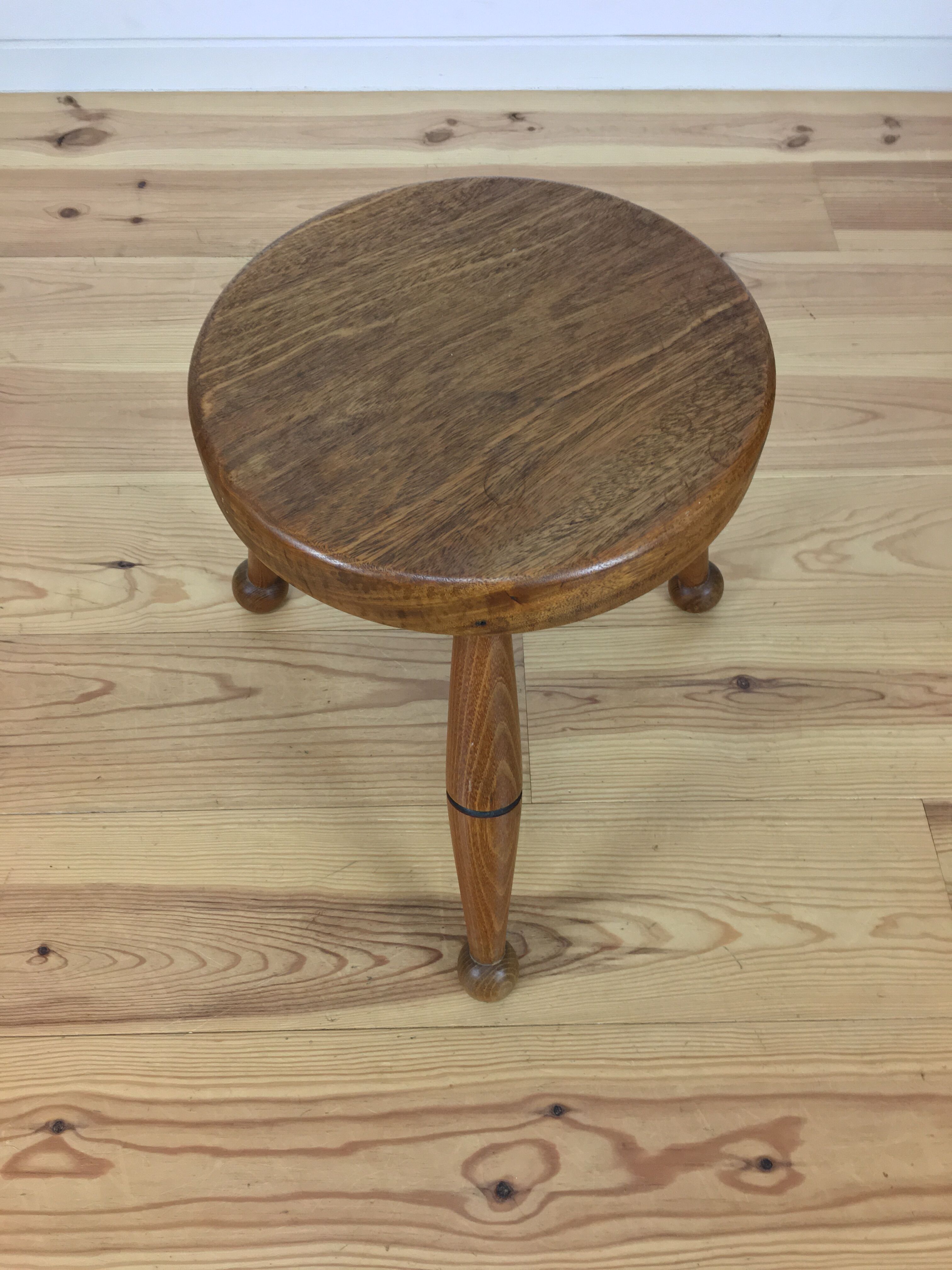 Art deco solid oak tripod stool