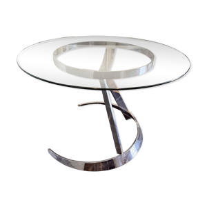 Grande table ronde attribuée - verre acier