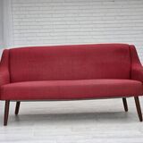 Canapé 2 places danois des années 1970, tissu d'ameublement, bois de teck.