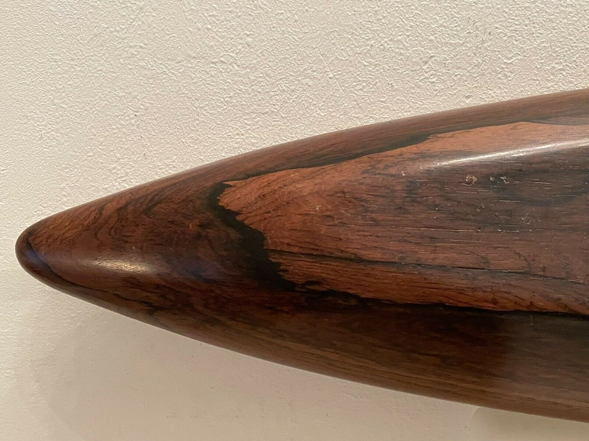 Centerpiece, canoe, wood art, jean gillon, jacaranda, vintage 70
