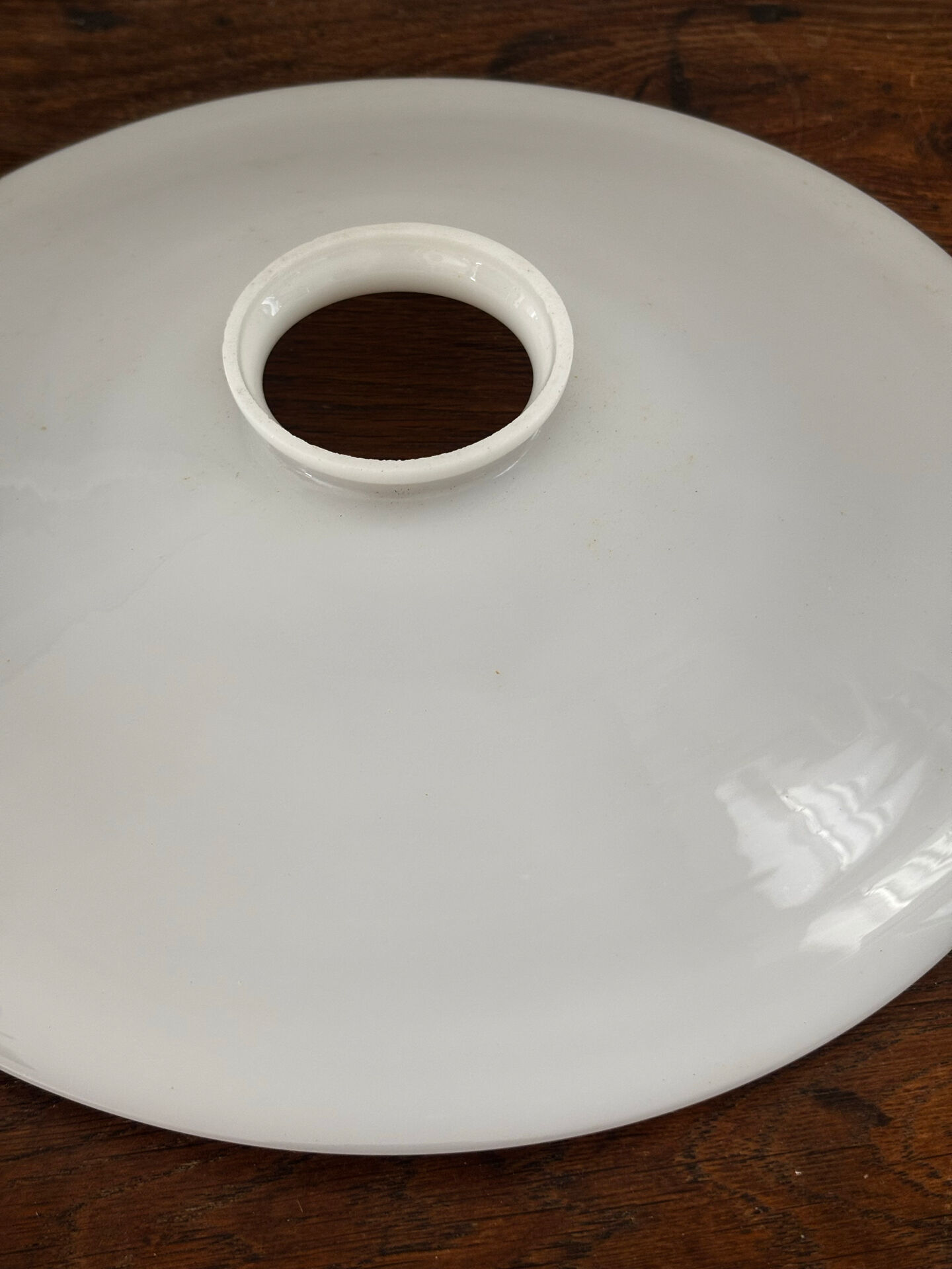 Vintage suspension lampshade in white opaline.