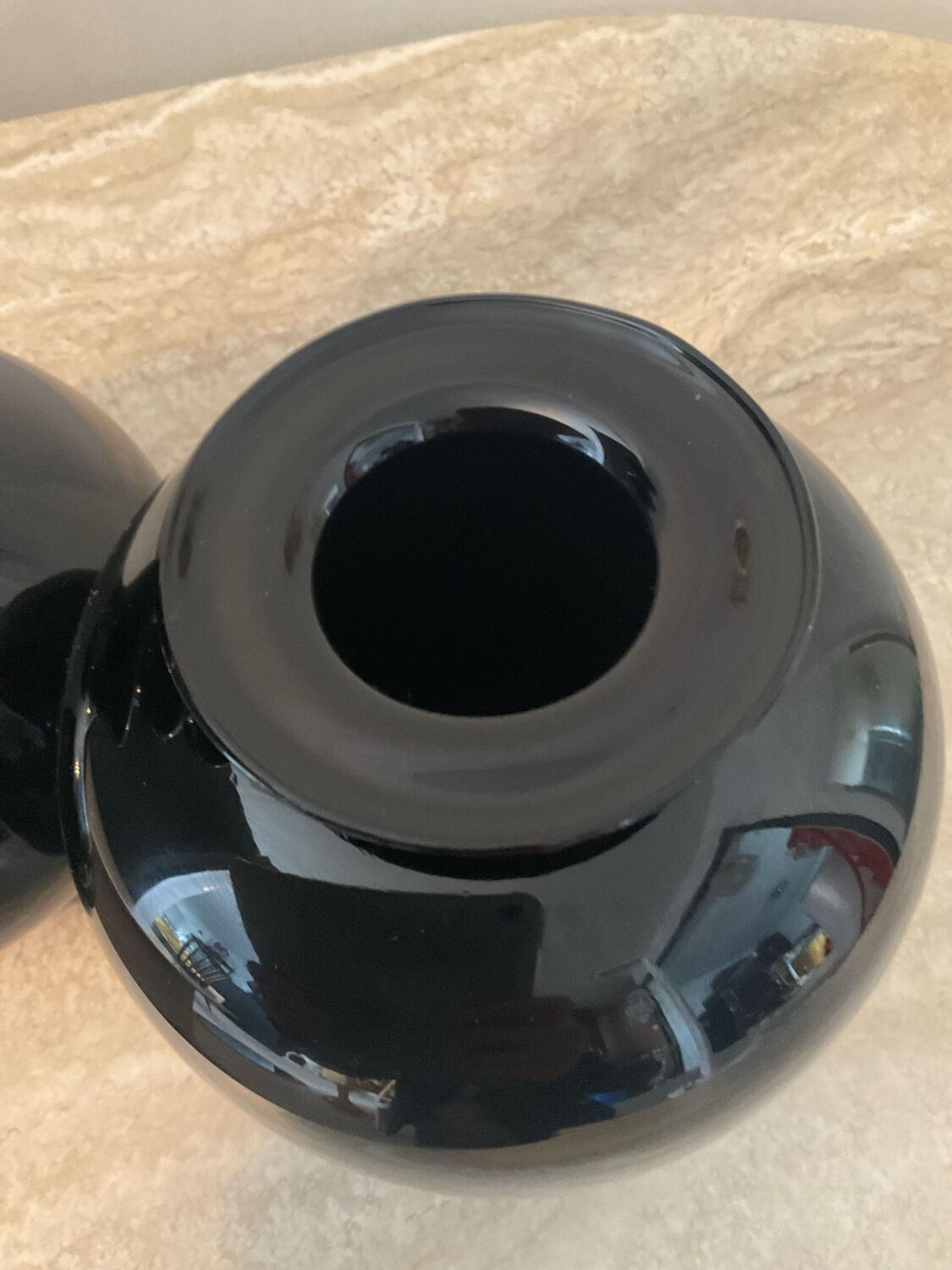 Duo of black opaline vases from the 60s and 70s