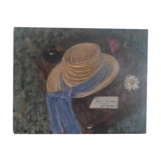 Oil table. Dead Nature in Straw Hat. circa 50
