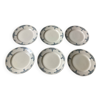 6 old flat plates Terre de fer Longchamp model Versailles