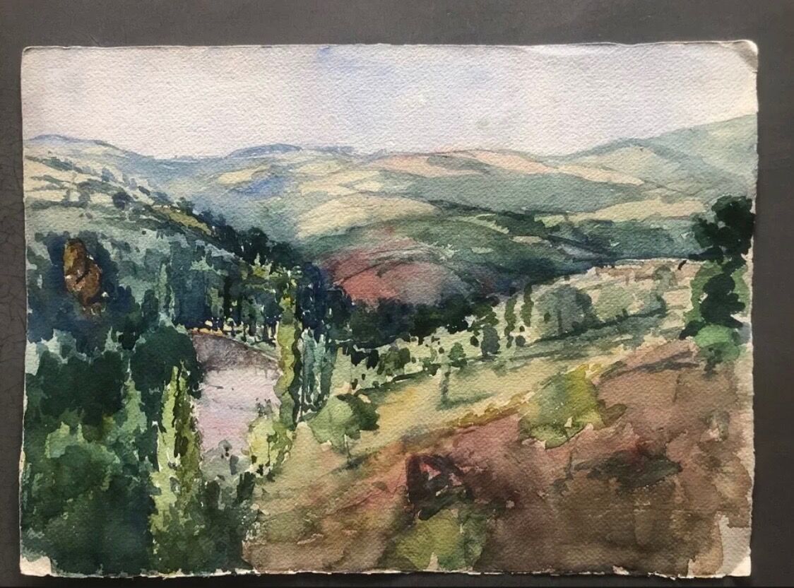 Painting watercolor painting South of France circa 1950