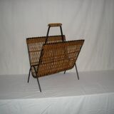 Rattan magazine rack from the 1950s