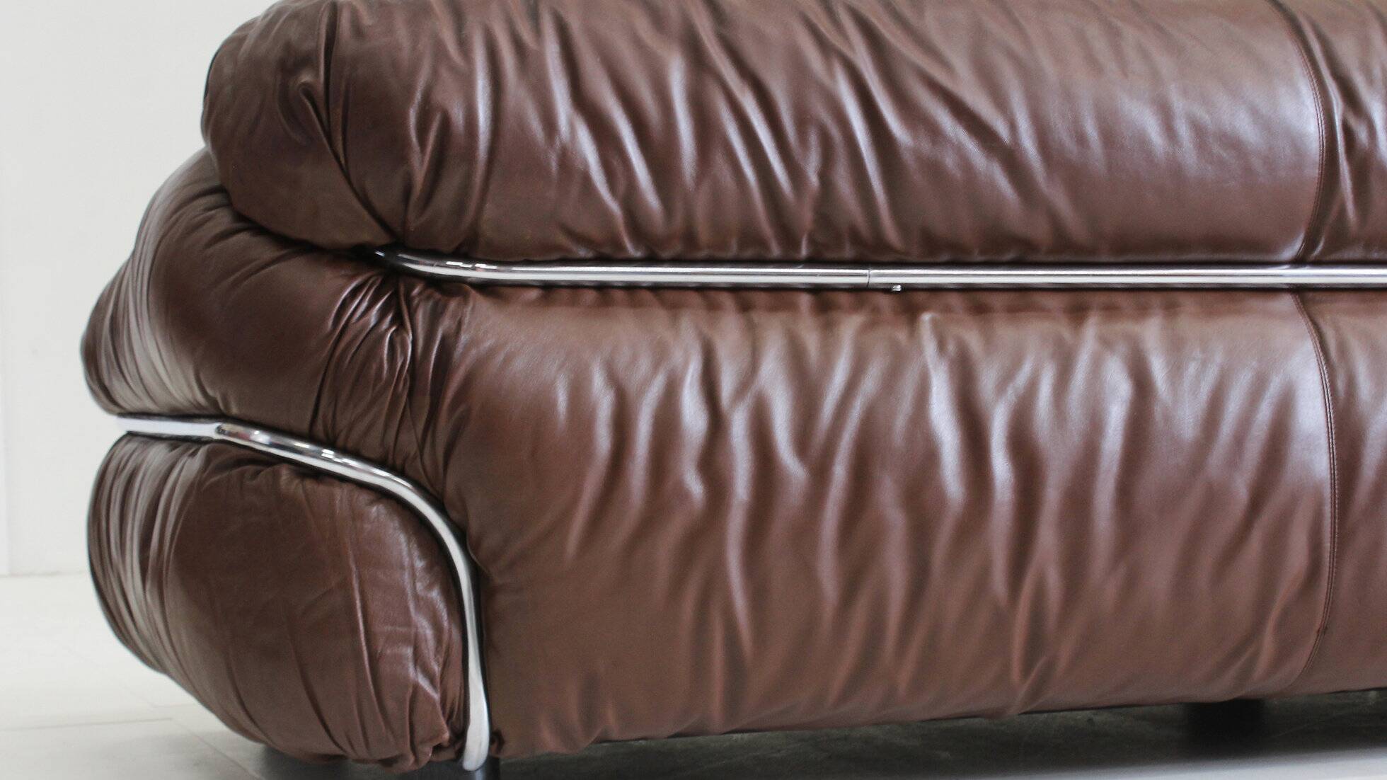 Gianfranco Frattini Sesann sofa Cassina 1970s in brown leather