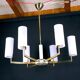 Brass and white chandelier, six opalines, Italy