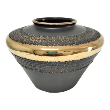 Black and gold ceramic vase west germany vintage design