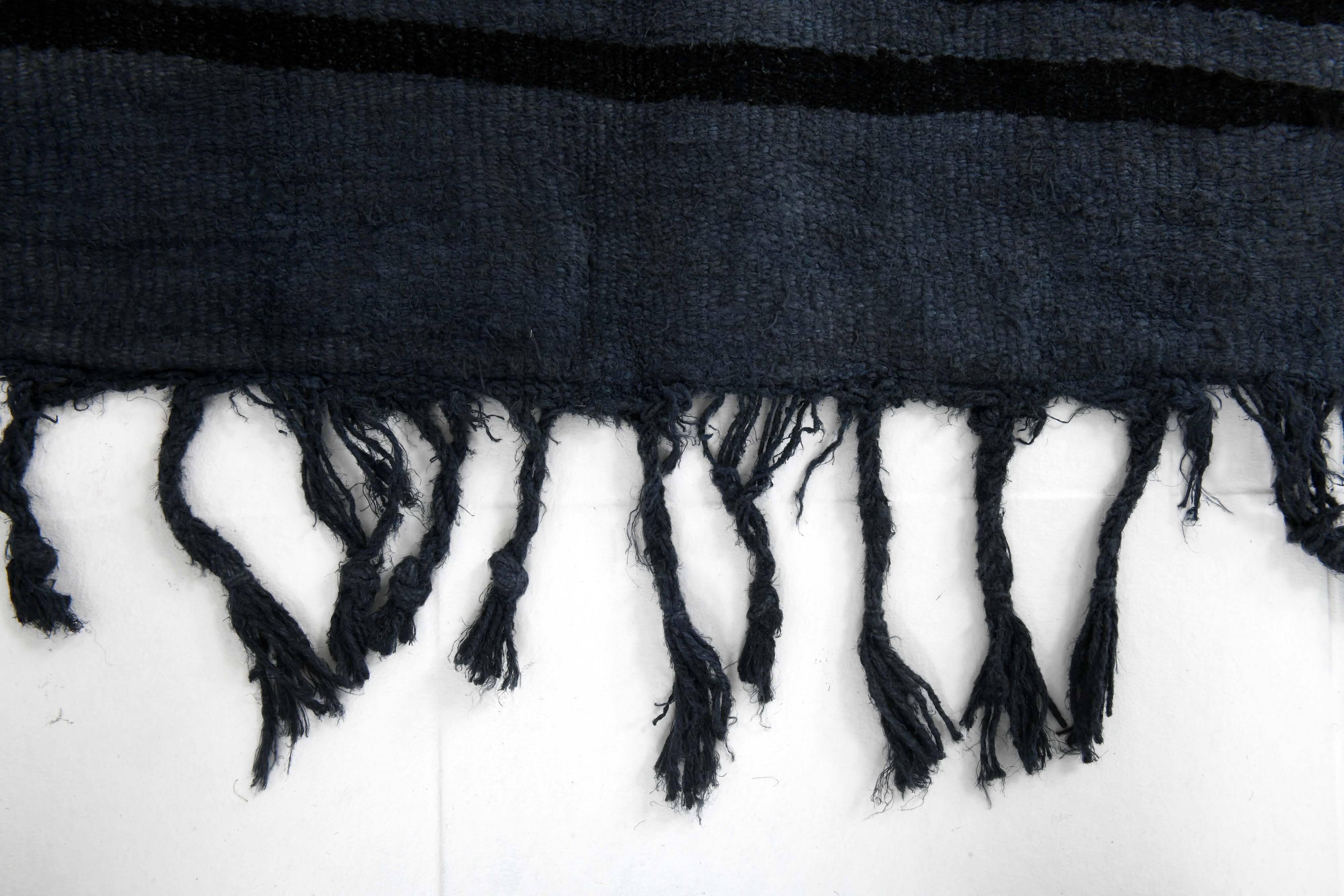 6x8 Navy Blue & Black Striped Kilim Rug, 174x240Cm