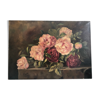 Bouquet de pivoines, école française du XIX siècle - P.Selve