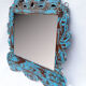 Miroir mural sculpté en bleu fait de vieux teck