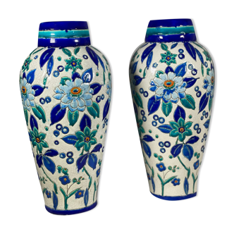 Pair of ceramic vases with flower decoration, Charles Catteau