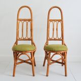 Pair of Italian high chairs in bamboo and rattan from the 1960s.