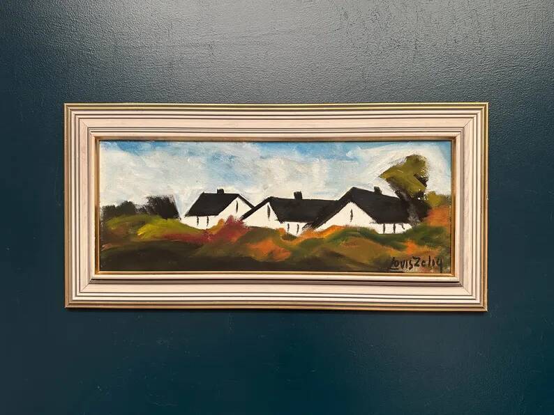 Original Swedish Oil on Panel – “Landscape with Farm” by Louis Zelig – Signed – Vintage & Framed – 78 × 39 cm (30.7" × 15.4")