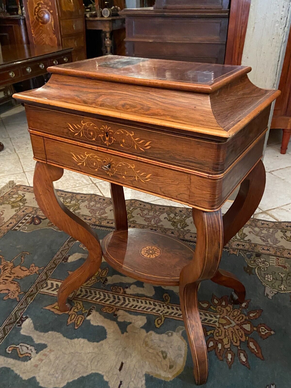Worker end or back of sofa with inlaid decoration of period Charles X