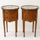 Pair of bedside tables with marquetry and marble, Louis XV style, openwork gallery.