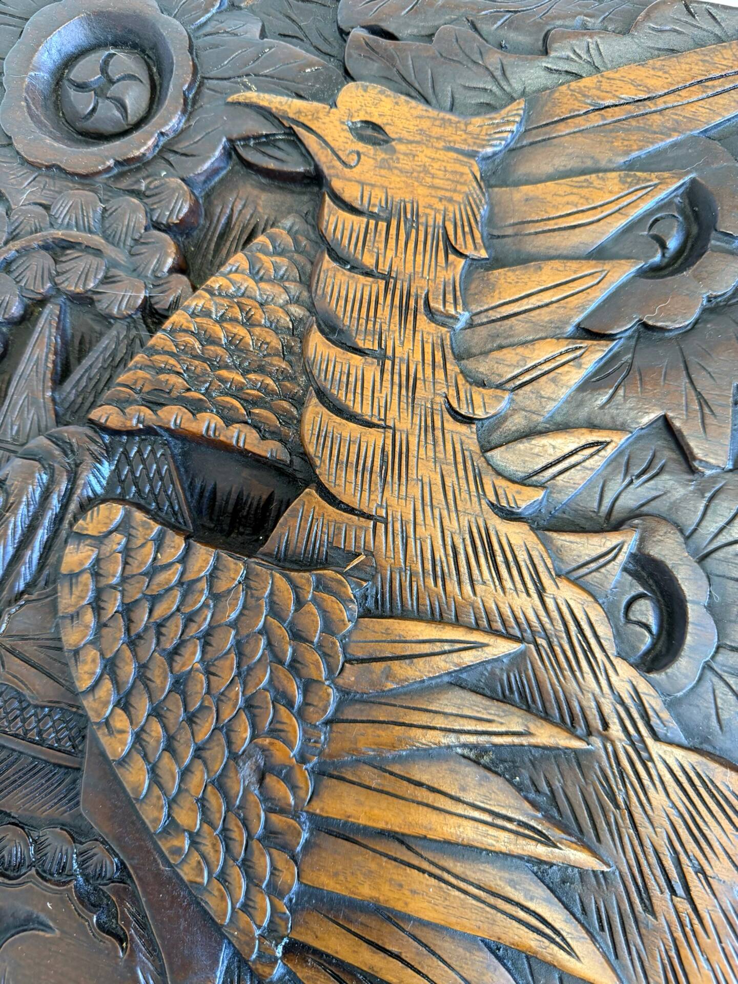 Antique Chinese Carved Export Chest – Dragon, Phoenix & Landscape Deco
