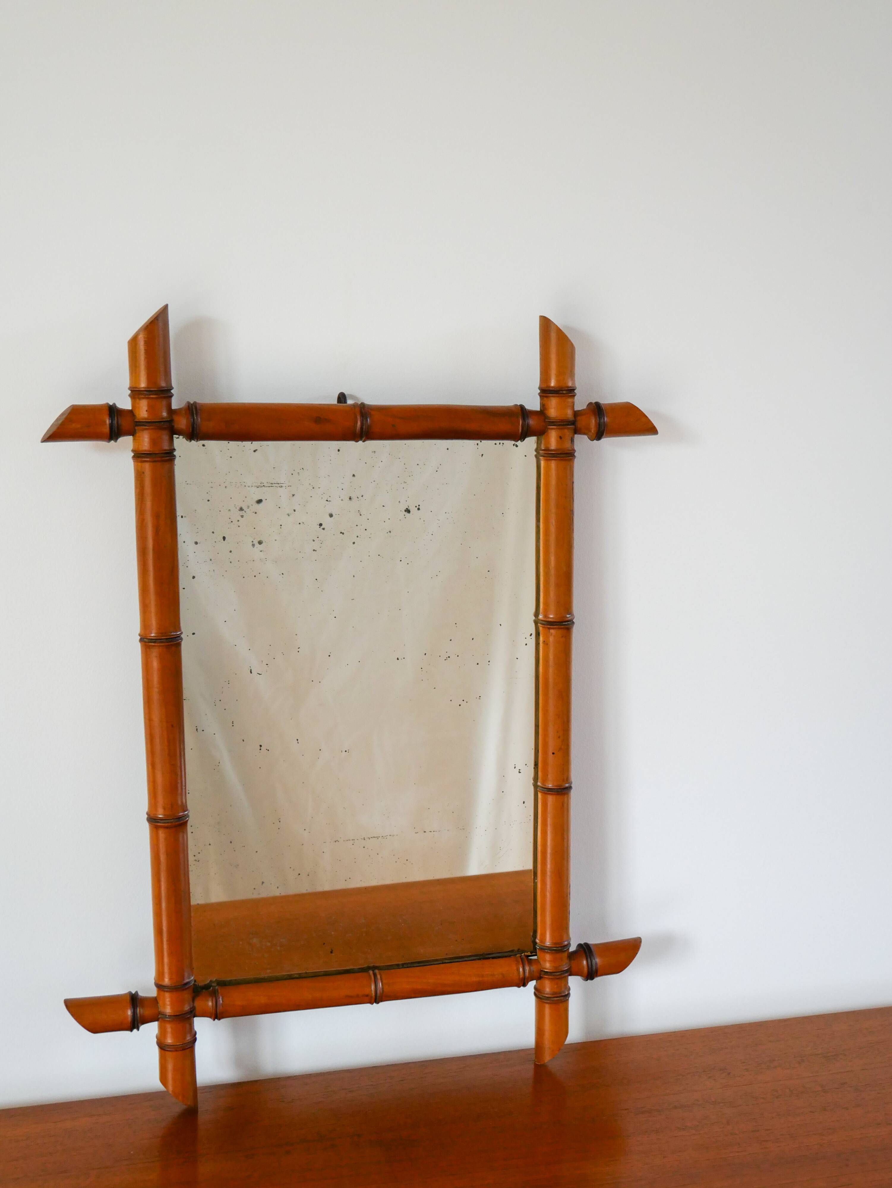 Bamboo effect wooden barber mirror 55 x 41 cm