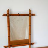 Bamboo effect wooden barber mirror 55 x 41 cm