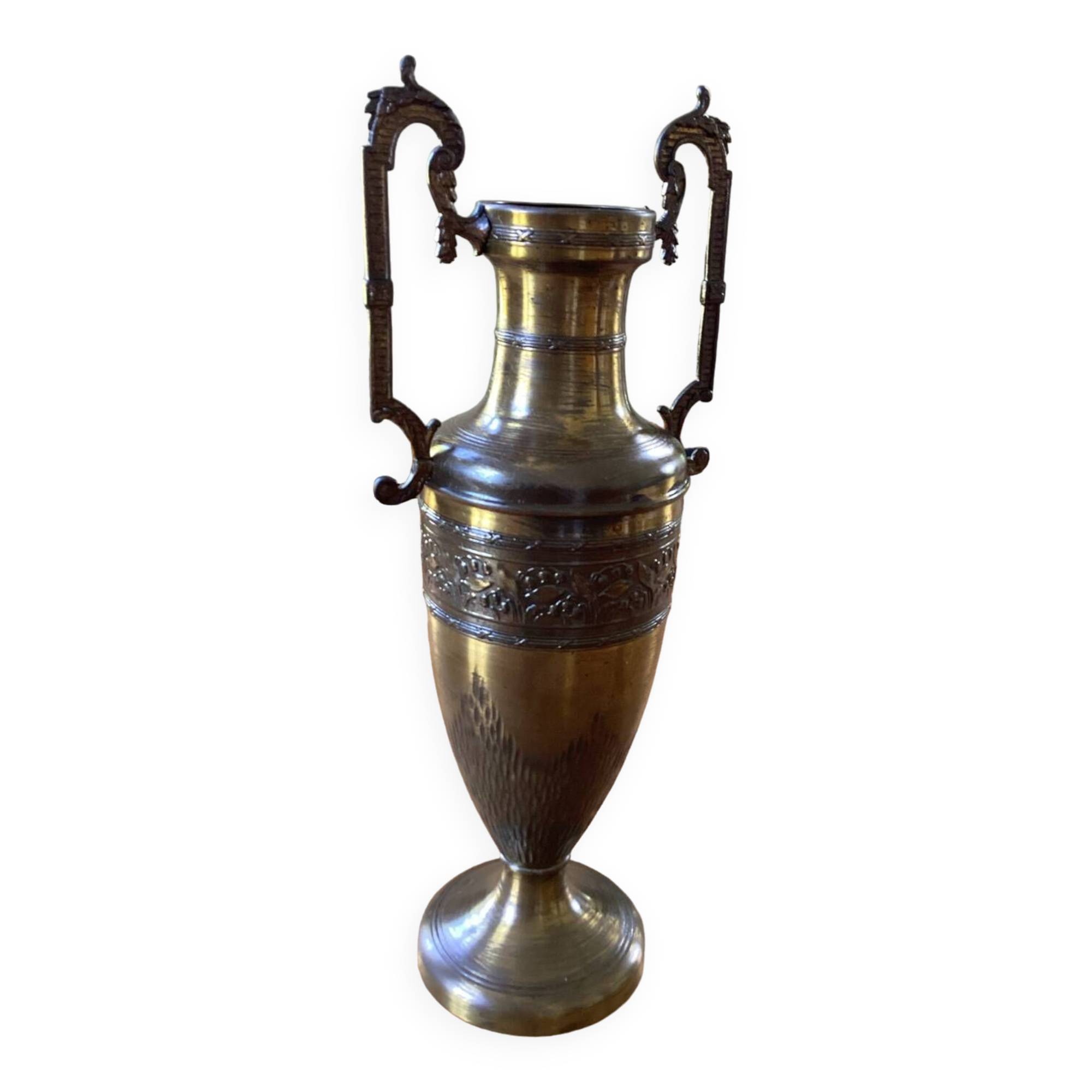 Amphora, large Napoleon III vase in brass.