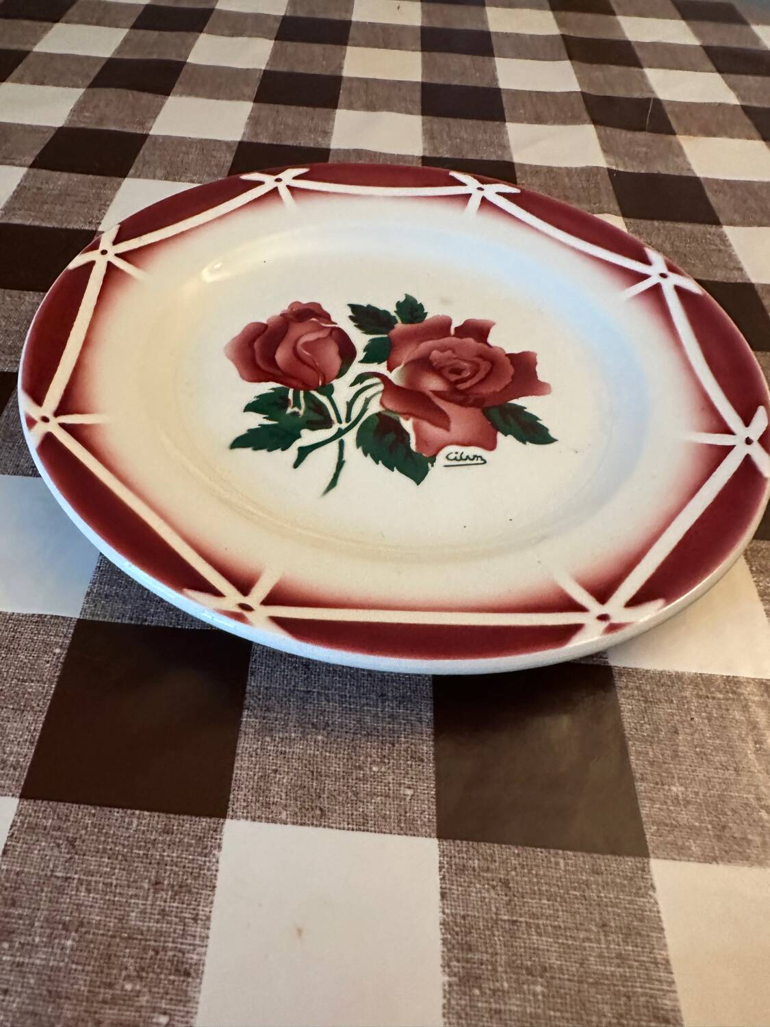 Vintage Cibon Digoin Sarreguemines France Decorative Plate with Rose M