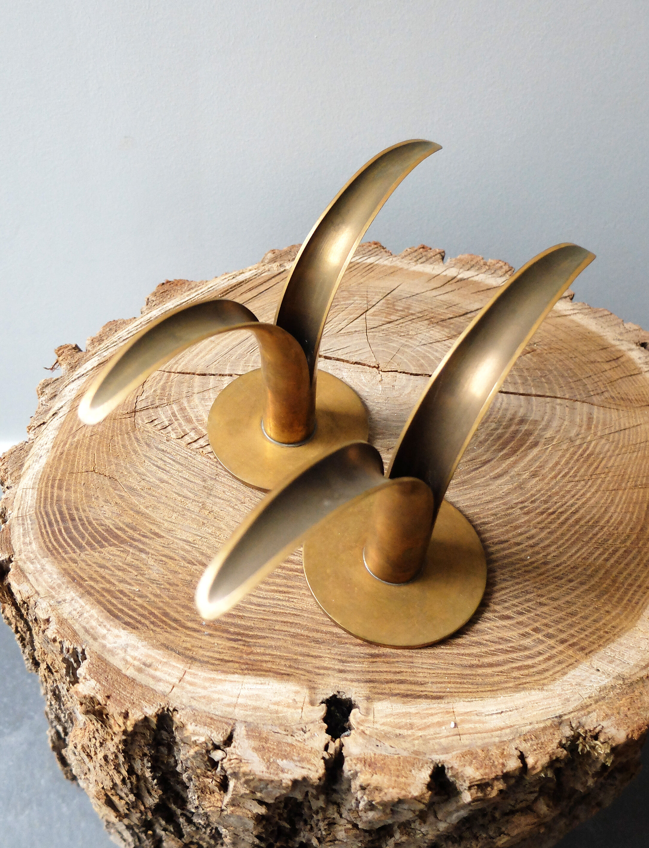 Pair of candlesticks LILY Ystad Metall Sweden brass Ivar Alenius Björk