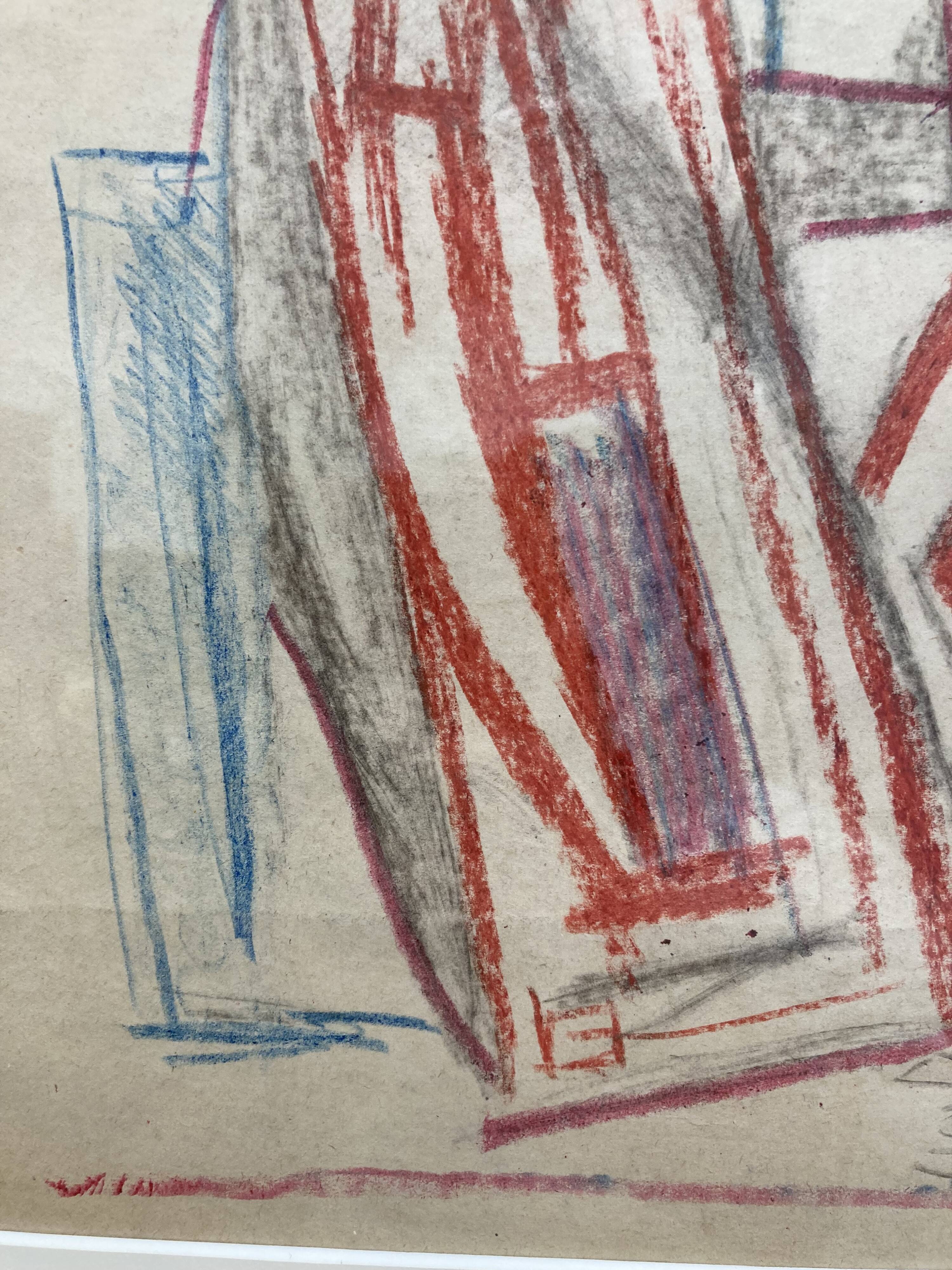 Alfred Gaspart (1900-1993), Cubist still life, pencil and oil pastel drawing framed