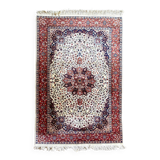 Beige and Pink Floral Patterned Wool Rectangular Rug - Handmade in Pakistan