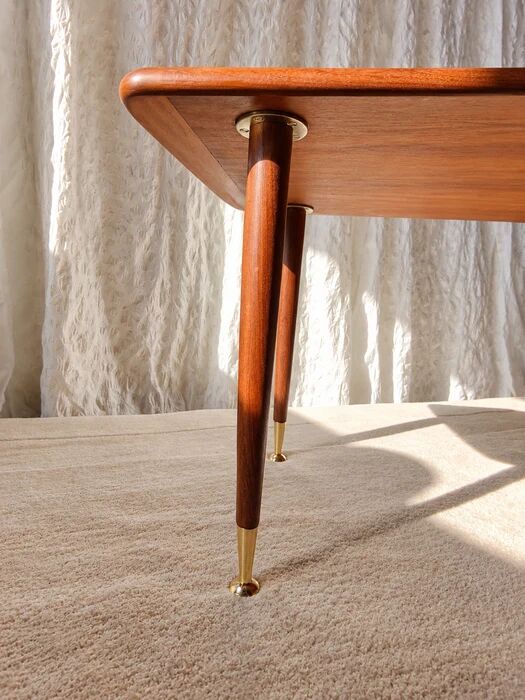 Mid-century modern teak coffee table with brass feet, Sweden circa 1960