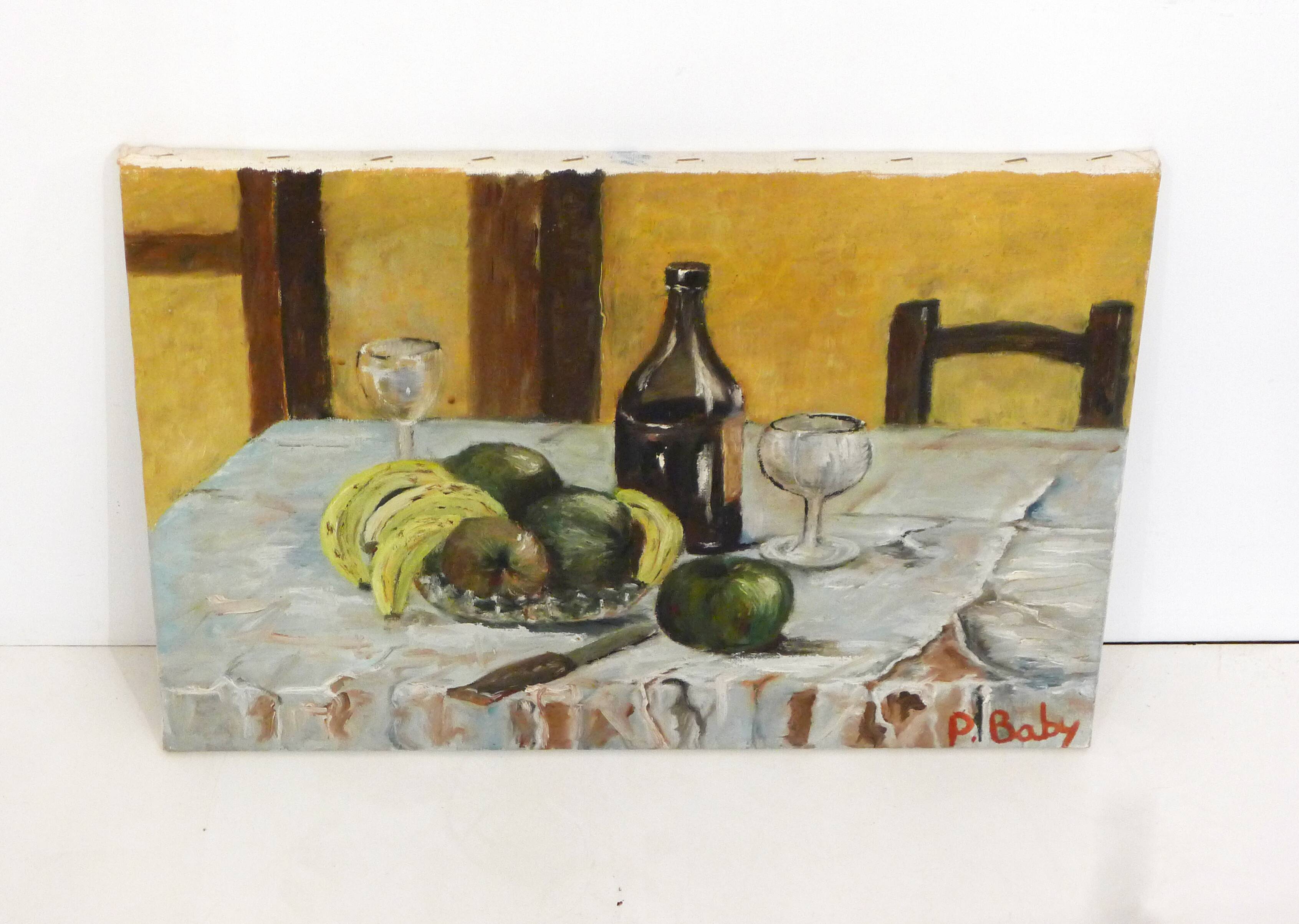 Signed still life, oil on canvas