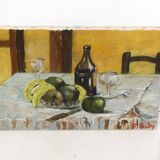 Signed still life, oil on canvas