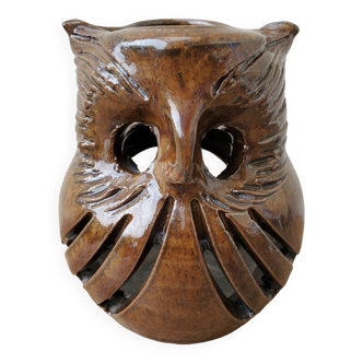Stoneware owl candle holder