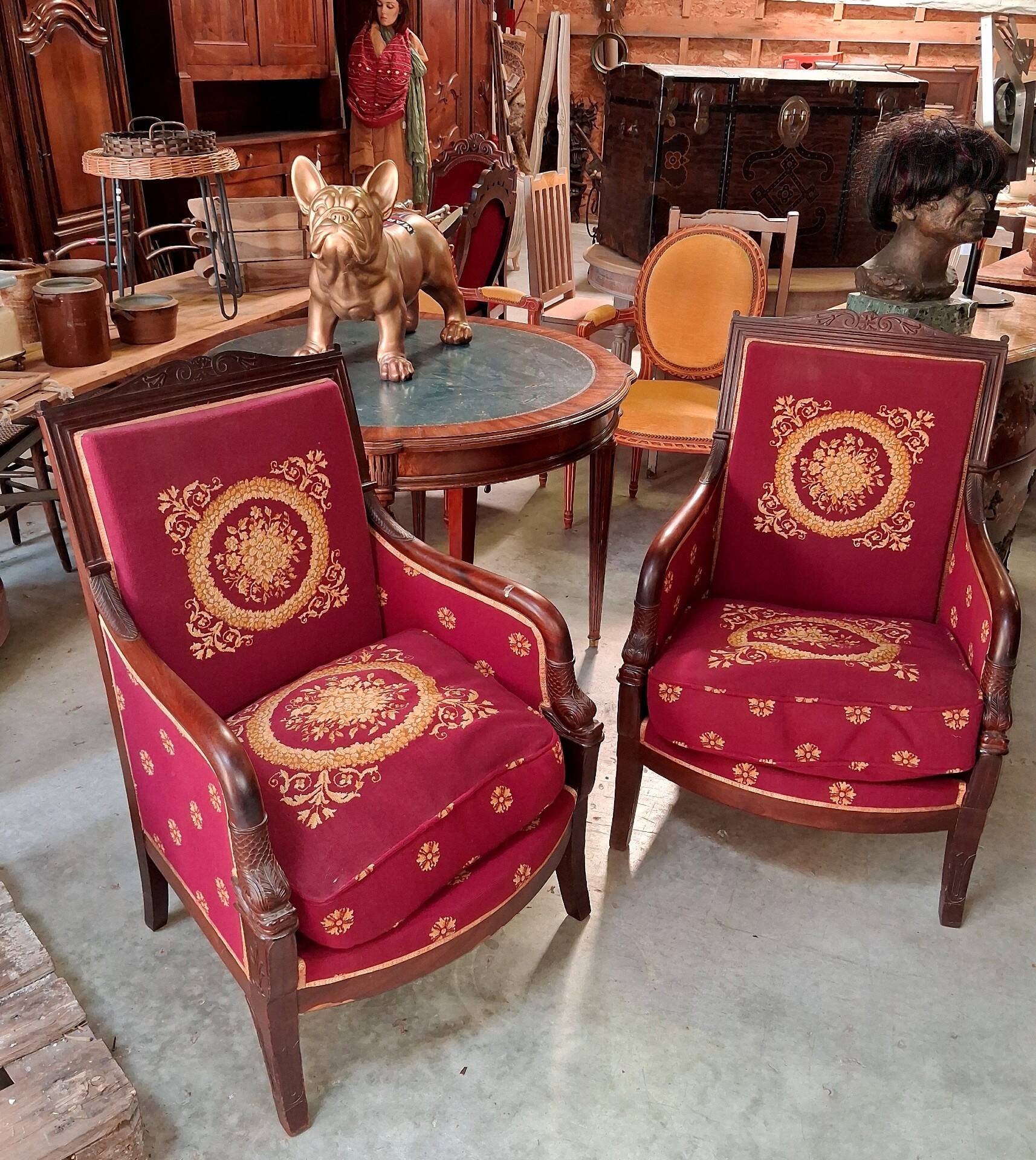 Pair of Empire period armchairs in mahogany